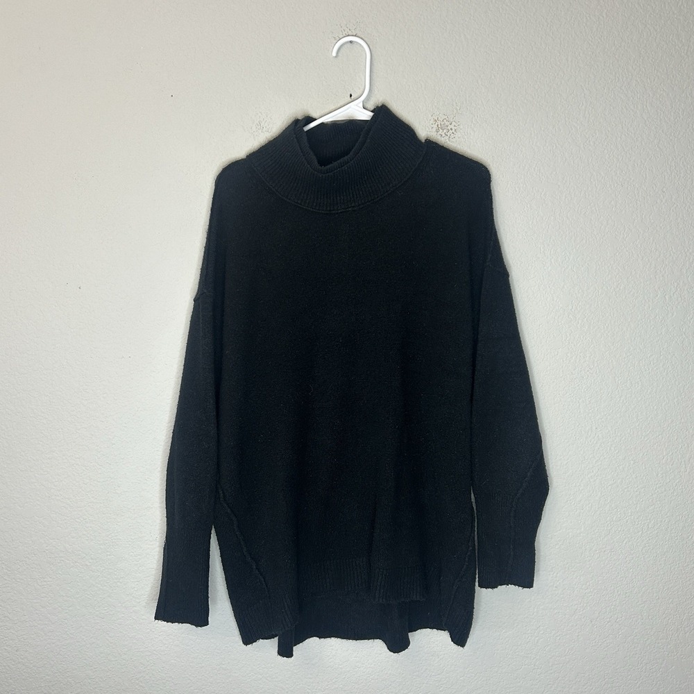 Free People Afterglow Mock Neck Sweater Black XS Slouchy Oversized Tunic Knit